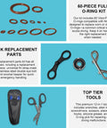 Save A Dive Scuba Maintenance Kit With 60 O Rings, Multi Tool, Spare Parts And Waterproof Case For No Hassle Gear Fixes, Nitrox Compatible And Ready To Go displayed with tools, O-rings, and carrying pouch