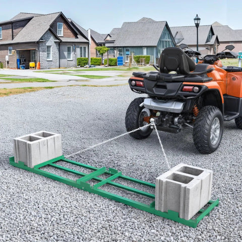 8ft Heavy Duty Drag Harrow For ATV UTV Yard Drag And Driveway Grader With 6ft Chain Gravel Leveling Tool Green Rust Resistant