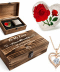 Romantic Gift Set For Wife With Crystal Preserved Rose And Heart Necklace Engraved I Love You Forever In A Laser Engraved Wooden Keepsake Box For Anniversary Or Birthday Elegant Gift Box Set From Hubby To Surprise Her And Create Lasting Memories