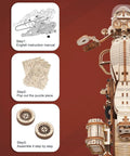 1 To 8 Scale Wood Motorcycle Puzzle Kit For Adults, 3D Buildable Model Cruiser, Realistic Detailed Wooden Bike, Interactive Craft Project That Runs When Assembled, Steampunk Style For True Cruising Fun., wooden motorcycle kit with instruction manual, puzzle parts, and wheels