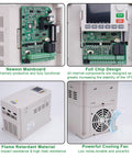1.5kW VFD Inverter 220V 1 Phase To 3 Phase Converter 7A Output showing mainboard, chip design, flame retardant material, cooling fan