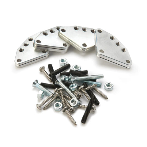 Precision Aluminum Corner Leveling Plates For Router Tables And Kreg Kits, set of four machined flat plates with screws and hardware.