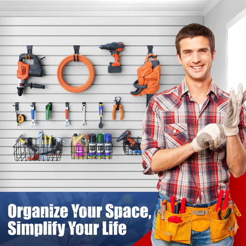 25 Piece Slat Wall Storage Kit With 3 Baskets And 22 Hooks Heavy Duty Slat Wall Accessories for garage organization