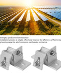 Eight Piece Solar Panel Mounting Bracket Feet With Screws And Gaskets, Lightweight Aluminum, close-up view, with solar panels in background.