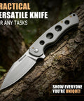 Nomad EDC Folding Pocket Knife With 3.54 Inch 14C28N Steel Blade Satin Finish on tree trunk outdoors