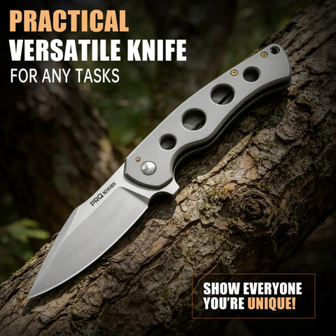 Nomad EDC Folding Pocket Knife With 3.54 Inch 14C28N Steel Blade Satin Finish on tree trunk outdoors