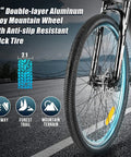 26 Inch Electric Mountain Bike for Adults With Peak 749W Motor, front wheel with anti-slip tire on trail