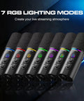 Dynamic USB XLR Podcast Microphone For Streaming And Recording with 7 RGB lighting modes and mute button shown in black
