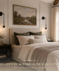 KoKo&Yukina 2 Pack 6" Black Modern Wall Sconces for Bedroom Bulb Included, stylish black finish with warm light in a bedroom setting.
