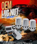 Illustration of OEM style chrome lug nuts in a dynamic design setting