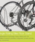 Rolling Bike Floor Stand For Mountain Fat Tire And Road Bikes Tool Free Adjustable Freestanding Garage Parking Rack
