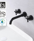Matte Black Wall Mounted Bathroom Faucet With Rough In Valve Included, Corrosion Resistant And Durable Finish above sink