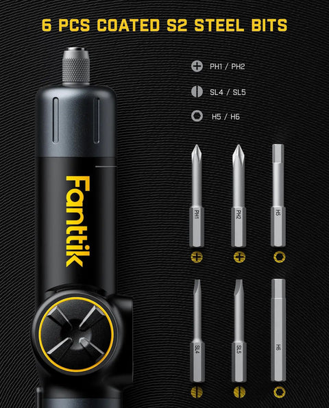High Performance Pivot Handle Electric Screwdriver Featuring Live Torque Display And Eight Adjustable Settings For Hustle Ready Tech Repairs And Smooth Jobs with 6 coated S2 steel bits.