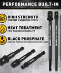 11-Piece Impact Socket Adapter Set with one quarter, three eighth, and one half inch drives on display with durability features