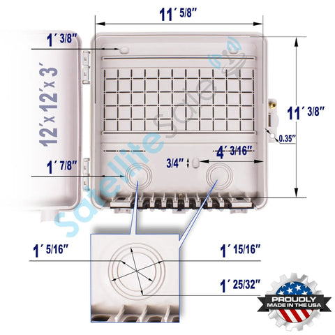 Weatherproof Workhorse Junction Box Heavy Duty Enclosure 12x12x3 Inches UV Rated Thermoplastic Alloy Made In USA with measurements