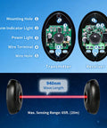 Diagram showing components of Infrared Photocell Beam Sensor for Automatic Swing Gates and Garage Doors, weatherproof sensor parts.