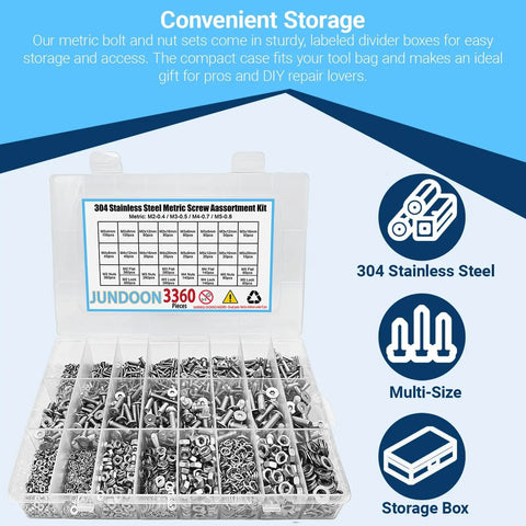 3360Pcs All In One M2 M3 M4 M5 Stainless Steel Ultra Low Flat Head Hex Socket Cap Screws Kit storage box