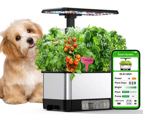 Smart WiFi Controlled Indoor Hydroponics Garden with Grow Light 8 Pod System Auto Timer Quiet Pump Stainless Steel App Control