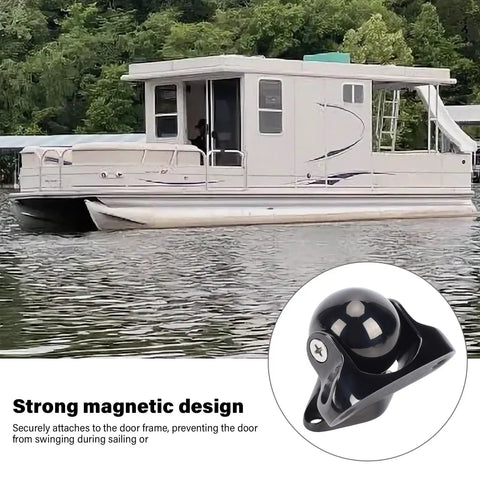 Marine Grade Magnetic Door Catch For Boats And RVs, 316 Stainless Steel, shown on a boat with strong magnetic design.