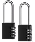 4 Digit Outdoor Waterproof Long Shackle Padlock Set No Key Needed 2 Pack Weatherproof Black Padlocks for School Lockers and Gates