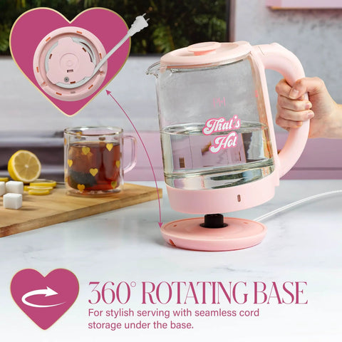 Pink Glass Electric Kettle 1.8 Liter With 1100 Watt Fast Boil Auto Shut Off Boil Dry Protection, led indicator, 360 degree base.