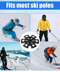 8 Pack Snow Baskets For Trekking Poles 3.35 Inch Diameter shown with skiers on snowy slopes