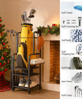 All In One Golf Bag Organizer With Wheels For Garage Storage Holds 1 Bag 8 Club Rack 2 Tier Shoe And Accessory Shelves