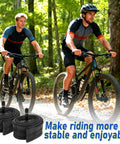 Two cyclists on mountain bikes with Two Pack 20 Inch Bike Tubes With 32mm Schrader Valve For 20x1.75 To 2.125 Inch Tires overlay.