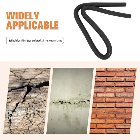 Pro Level Black Foam Backer Rod For Rock Solid Gap Sealing And Expansion Joint Filler With Heavy Duty Closed Cell Structure For Driveways Patios And Concrete Caulking Projects shown filling gaps in various surfaces.