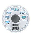 Sn60Pb40 Solder Wire With 2.2% Flux, 0.3 mm Diameter, 100 g Spool top view showing product specifications and barcode