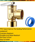 Front view of Gulfmew brass pressure relief valve, 3/4 in female NPT x 3/4 in female NPT, lever-operated with blue PTFE tape.