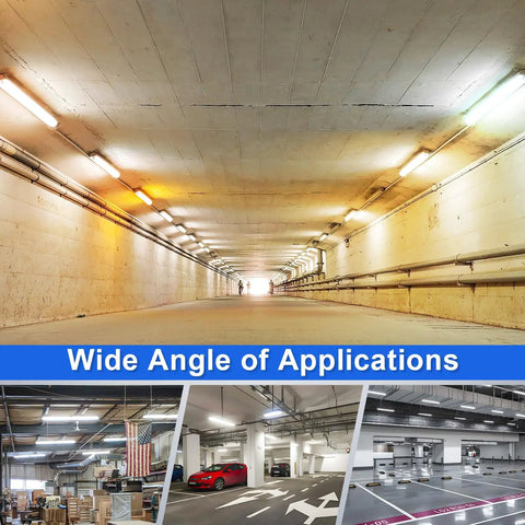 Vapor Tight LED Shop Light Four Foot All In One 40/50/60W Selectable, 3 CCT 3000K-5000K, IP66 Waterproof in a garage and workshop