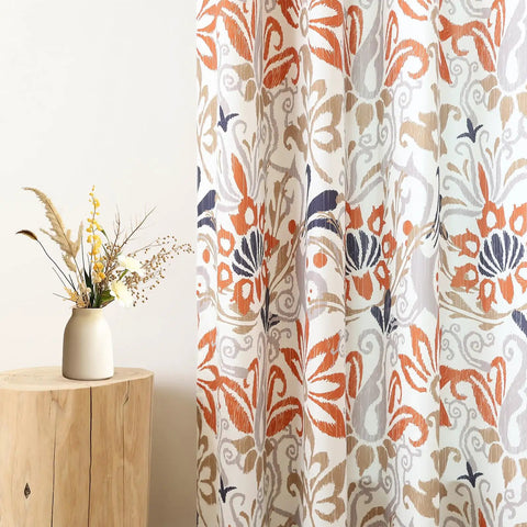 Privacy Boho Curtains 84 Inches Long 2 Panels Set Orange Brown Light Filtering Drapes with Botanical Floral Pattern
