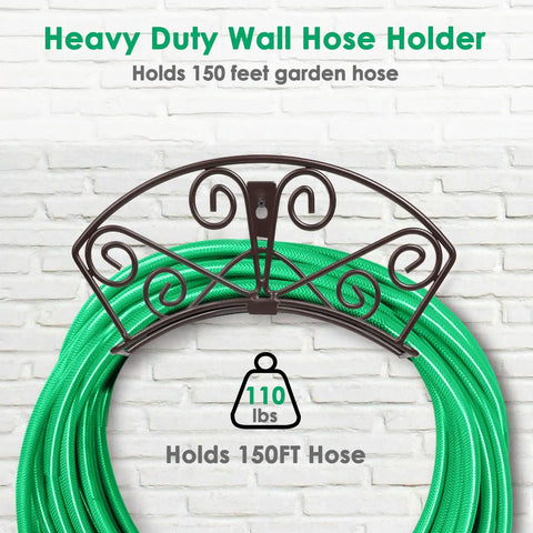 Heavy Duty Garden Hose Holder Wall Mount For 150 Ft Hoses Solid Metal Hanger Bronze Finish Outdoor Hose Storage Reel