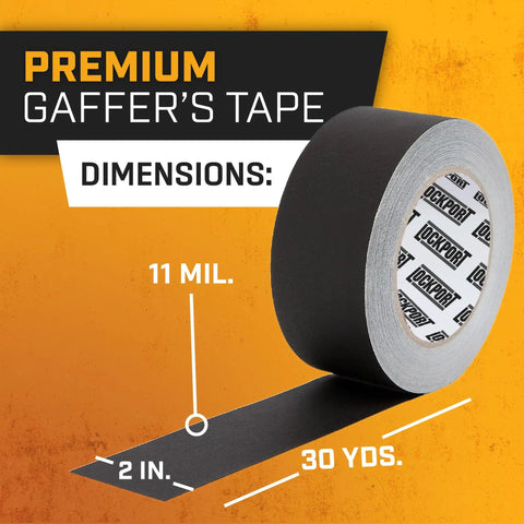 Black Gaffers Tape 2 Inch By 30 Yards 3 Pack Pro Gaff Tape No Residue Water Resistant Non Reflective Easy Tear For Photography Filming Stage Production showing premium label and dimensions.