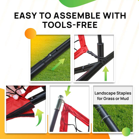 Easy assembly instructions for 7x7 Ft Barricade Backstop Net for Baseball Softball Lacrosse Soccer Basketball Tennis, Multi Sport.