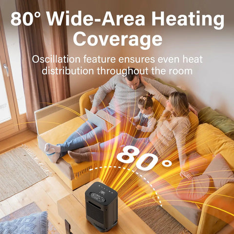 Fast Heating Ceramic Space Heater For Home And Office With 80 Degree Oscillation Thermostat in living room setting
