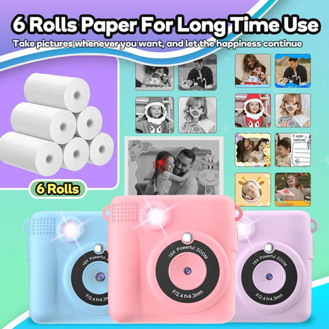 6 Rolls Kid Friendly Instant Photo Printer Paper Bundle For Mini Cameras 4x2.2 Inch Thermal Paper Refill Safe Odorless No Toner Each Roll Prints About 124 Photos Great For Kids Crafts And Scrapbook Fun. six thermal paper rolls with kids mini cameras