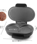 FineMade Double Mini Grill Maker, compact electric panini griddle with nonstick plates for burger patties and sandwiches.