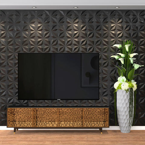Decorative 3D Wall Panels Black PVC 12x12 Inch Tiles, Pack Of 33 Covers 32 Sq Ft Textured Dope Interlocking Wall Art