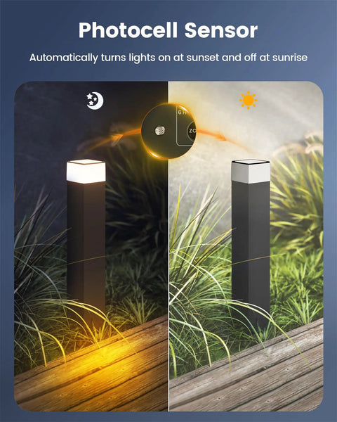 Low Voltage Outdoor Landscape Transformer With Photocell Sensor And Timer Auto On At Sunset, 200W Weatherproof shown in use