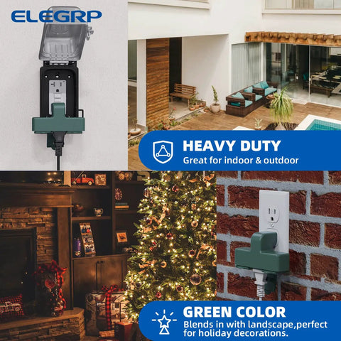 Heavy Duty Weatherproof 3 Outlet Extender Adapter With Triple Grounding And Durable Thermoplastic Construction, green