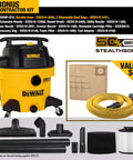 9 Gallon Stealthsonic Ultra Quiet Poly Shop Vacuum Wet Dry With Noise Reduction For Home And Garage shown with accessories