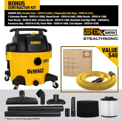 9 Gallon Stealthsonic Ultra Quiet Poly Shop Vacuum Wet Dry With Noise Reduction For Home And Garage shown with accessories