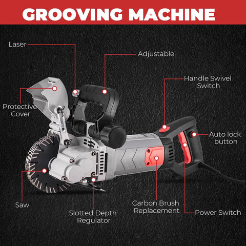 Pro Grade Wall Chaser Cutting Machine For Slotting Grooves In Concrete Brick And More With Water Line Dust Port Infrared Sighting