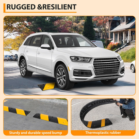 Two Pack Recycled Rubber Speed Bump Set With 25,000 Pound Capacity Durable Cable Protector Ramp For Driveways And Parking Lots Works On Concrete Asphalt And Gravel Reduces Impact Noise under SUV