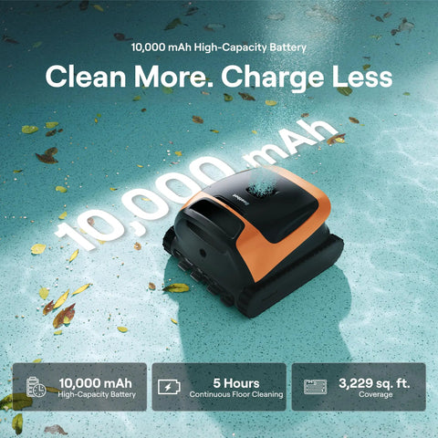 Sora 30 Pool Vacuum Robot 4 In 1 Cleaner for Shallow Areas with 6800 GPH Power shown in vibrant orange underwater