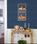 Society Social Faux Grasscloth Peel And Stick Wallpaper Navy Blue For Easy DIY Accent Walls, Repositionable And No Residue
