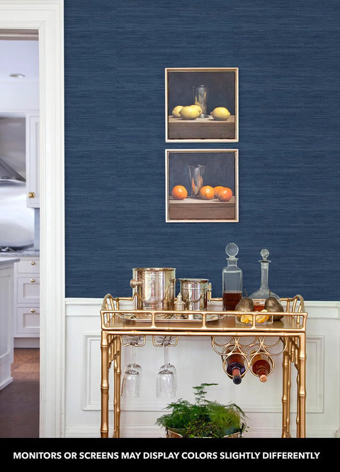 Society Social Faux Grasscloth Peel And Stick Wallpaper Navy Blue For Easy DIY Accent Walls, Repositionable And No Residue