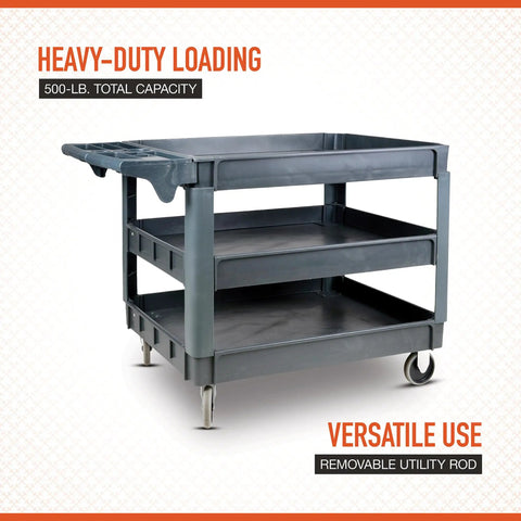 Heavy Duty 500 Lb Capacity Three Tray Utility Cart Built Tough For Daily Job Site Grind Roll Smooth Over Rough Surfaces Stash Screws Paintbrushes And Power Cords Within Easy Reach